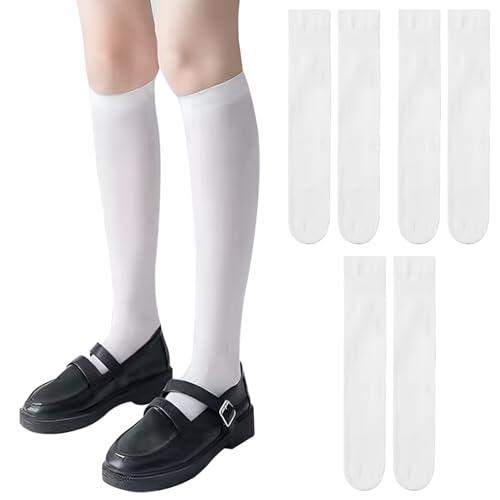 Tsawntd 3 Pares de Medias Blancas hasta la Rodilla Uniforme Escolar Calcetines Transparentes hasta la Rodilla para niñas de 7 a 18 años