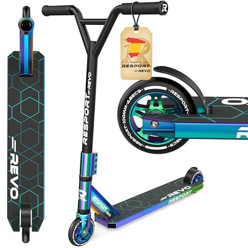 RE:SPORT Patinete de acrobacias REVO para niños y adultos con soporte, ruedas de poliuretano de 100 mm y barra Y-Bar | Patinete acrobático ABEC 9 rodamientos de bolas | Patinete trickroller (REVO