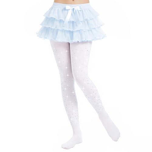 Zidoley Mallas de ballet para niña de 60 deniers, semiopacas y brillantes con pedrería, leggings con forro térmico para niñas (FR/ES, Edad, 4 años, 6 años, Regular, White)