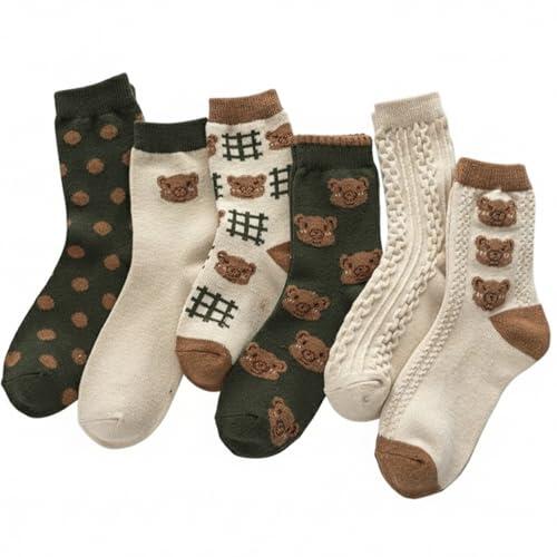Comebachome Calcetines Lindos 6 Pares Calcetines de Oso Kawaii con Volantes Vintage Japoneses Preppy para Mujer, Zuhause Gebrauch