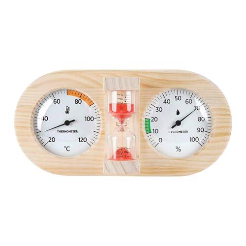 FytStycale Sauna Higrómetro Medidor Temporizador Integrado en Marco de Madera Cristal Resistente para Monitorear Humedad Temperatura Adecuado para SPA, Rojo