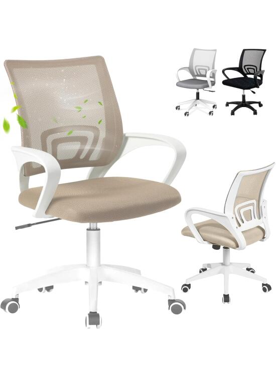 EveryKip Original® Silla Escritorio Ergonomica Ajustable con Apoyo Lumbar| Ruedas Anti-Arañazos 360° | Sillas Oficina Ejecutiva Transpirable | Cadeira Ergonómica Office Chair (Beige)