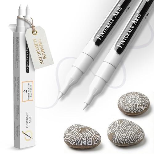 Pinturale Arts Rotulador Acrílico Blanco | Set 2 Rotuladores Acrílicos Blancos | Rotulador Blanco Punta Fina 0,7mm | Para Pintar Piedras, Metal, Ceramica, Madera