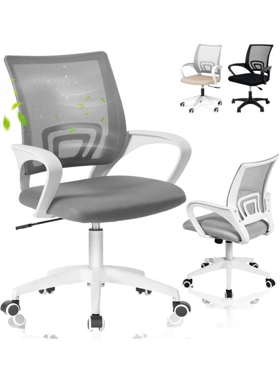 EveryKip Original® Silla Escritorio Ergonomica Ajustable con Apoyo Lumbar| Ruedas Anti-Arañazos 360° | Sillas Oficina Ejecutiva Transpirable | Cadeira Ergonómica Office Chair (Gris)