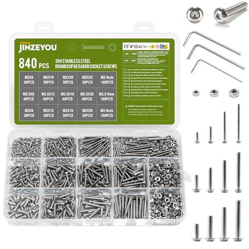 840 PcsTornillos M2 M2,5 M3, Tornillos de Cabeza Hueca Hexagonal Cilíndrico y Tuercas, Tornillería de Acero Inox, Tornillos de Cabeza Redonda Hexagonales con Tuercas con Arandelas para Reparación