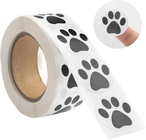 500 pegatinas negras de 3,8 cm con diseño de huellas de oso redondas y transparentes para perros y cachorros, con línea de perforación, etiquetas, índices y sellos, artes y manualidades