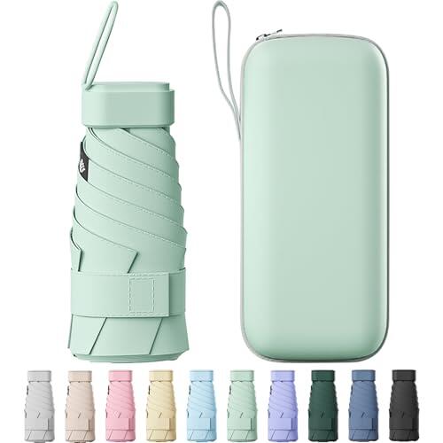 Betrynidil Paraguas de Viaje Plegable - Ultra Compacto y Portátil, Impermeable con Protección UV 99% para Hombre y Mujer (Verde fruta)