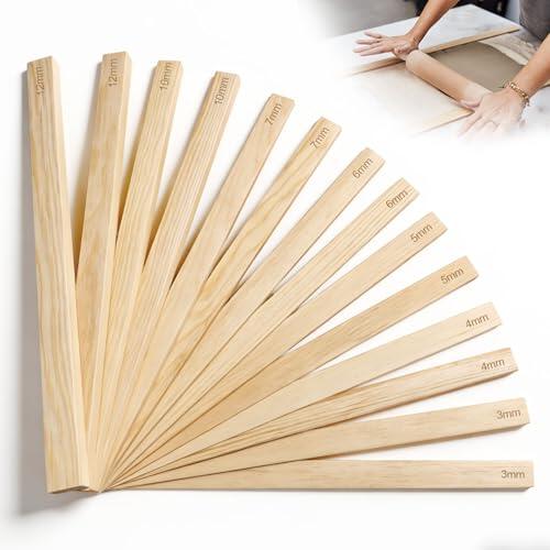 Juego de 14 herramientas de madera para horno de cerámica para rodillos de pastelería 3/5/7/10/12 mm, herramientas de cerámica para modelar la arcilla, modelar proyectos DIY terracota con espesor