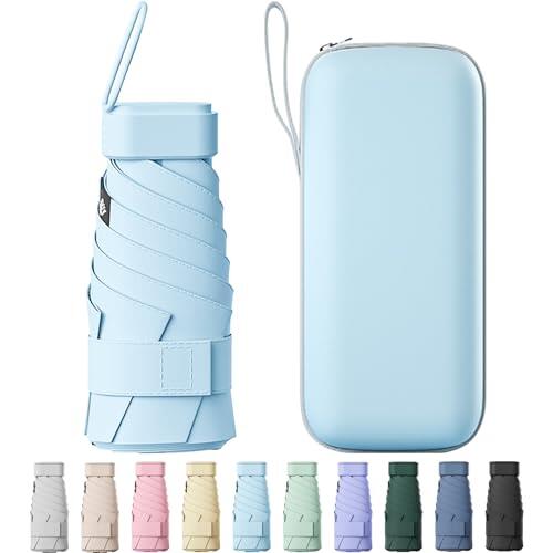 Betrynidil Paraguas de Viaje Plegable - Ultra Compacto y Portátil, Impermeable con Protección UV 99% para Hombre y Mujer (Azul cielo)