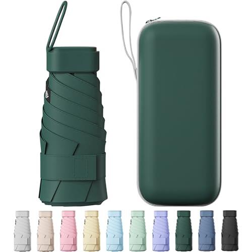 Betrynidil Paraguas de Viaje Plegable - Ultra Compacto y Portátil, Impermeable con Protección UV 99% para Hombre y Mujer (Verde oscuro)