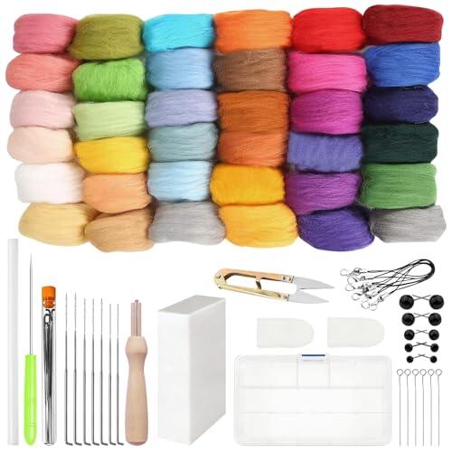 MFUSUL Lana de Fieltro 36 Colores,108g Lana Merino Premium,Fieltro con Aguja para Fieltro Seco y Húmedo,Material de Tejido y Manualidades DIY,Fieltro para Principiantes