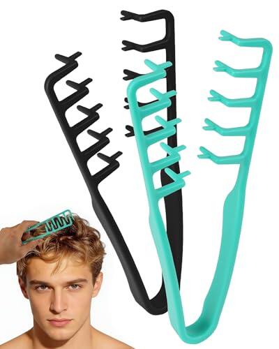 lulir Peine Texturizador Hombre 2 Piezas, Peine de Textura de Estilo, Texture Comb Dientes Anchos para Volumen de Raíces, Peine Moldeadora para Flequillo y Cabello Rizado, Peluquería Ligero