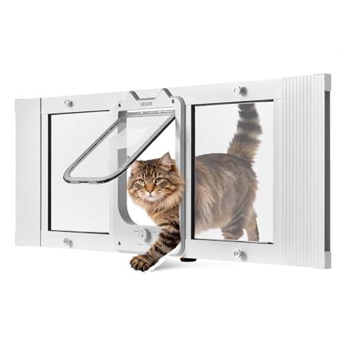 VEVOR Gatera para Gatitos para Ventana Ajustable de 88,9-101,6 cm Puerta para Gato 4 Modos de Cierre Marco de Aluminio y Cristal de Alta Transparencia Cierre Magnético para Mascotas Pequeñas, Blanco