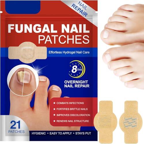 Parches para Hongos en las Uñas de los Pies - 21 Parches con Hidrogel, Tratamiento Intensivo 8 Horas, Reparación de Uñas Gruesas, Grietadas y Dañadas, Cuidado Completo