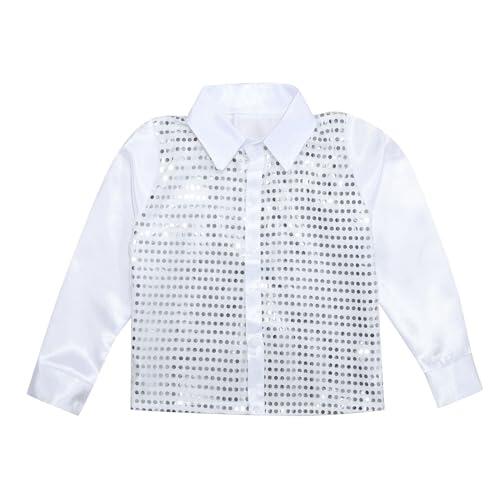 Camisa Lentejuelas Brillo Niño Moda Camisa Chaqueta Hip Hop de Manga Larga Niña Blusa para Niños para Coro Danza Baile Escena Música Fiesta Carnaval Disfraz de Baile Brillante de Actuación Competición