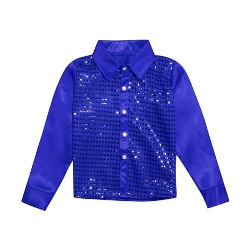 Camisa Lentejuelas Brillo Niño Moda Camisa Chaqueta Hip Hop de Manga Larga Niña Blusa para Niños para Coro Danza Baile Escena Música Fiesta Carnaval Disfraz de Baile Brillante de Actuación Competición