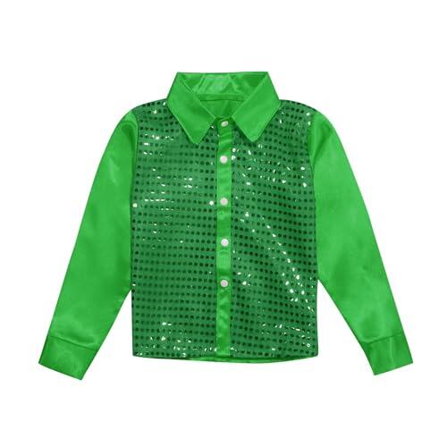 Camisa Lentejuelas Brillo Niño Moda Camisa Chaqueta Hip Hop de Manga Larga Niña Blusa para Niños para Coro Danza Baile Escena Música Fiesta Carnaval Disfraz de Baile Brillante de Actuación Competición