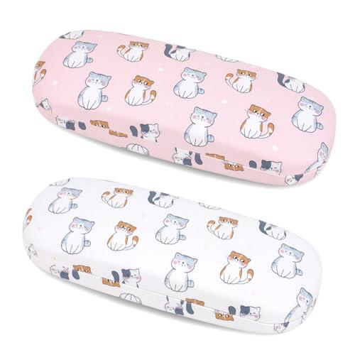 Beipegin 2pcs Gato Funda Gafas Rígida Niñas, Funda Gafas de Sol con Paño para Gafas
