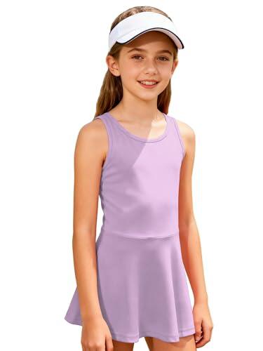 Eandarui Traje de tenis para niños y niñas, sin mangas, deportivo, espalda cruzada, vestido de entrenamiento, ropa deportiva, morado, 116-122