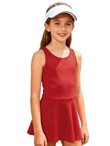 Miaeowve Vestido de tenis para niña con líneas A, sin mangas, informal, espalda cruzada, deportiva, fitness, rojo, 116-122