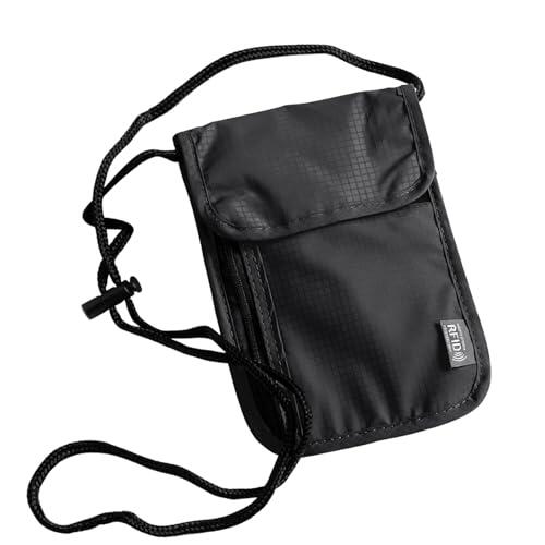 Quelcc Portadocumentos Viaje, Funda Colgante para Pasaporte con Bloqueo RFID, Impermeable Cartera de Cuello Pasaporte para Documentos Efectivo(Negro)