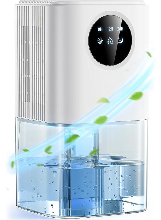 Deshumidificador Silencioso Bajo Consumo 1.8L - Deshumidificador Eléctrico Portátil con Modo Suspensión, Temporizador 24h y Apagado Automático - Ideal para Baño, Dormitorio y Armarios(580ml/día)