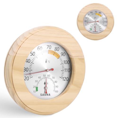 Termómetro 2 en 1 para sauna, higrómetro de madera, termómetro de sauna especialmente preciso con vidrio templado, calibración automática para baños de vapor y saunas