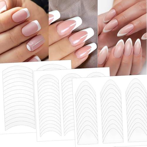Heclia 72 hojas de pegatinas de manicura francesa, color blanco, media luna, plantilla para uñas, pegatinas autoadhesivas para uñas, pegatinas para uñas, pegatinas para decoración de uñas, pegatinas