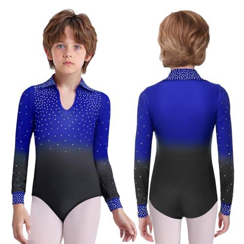 Riismen Niños Trajes Integrales Patinaje Artístico Bodysuit Gimnasia Leotard Tops Danza Latina Y Moderna Azul real 7-8 años