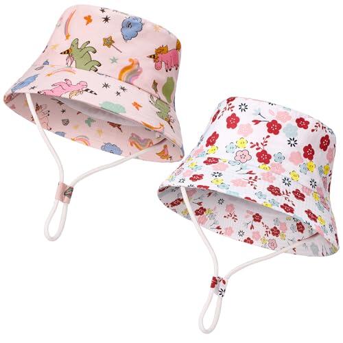 Utensilsto Pack de 2 sombreros de sol unisex para niños, circunferencia del sombrero, con correa ajustable para la barbilla, para primavera y verano