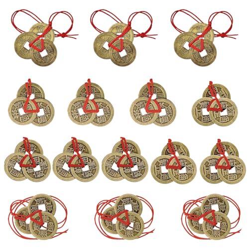 TONGIHS 15 Set Moneda Tradicional con Cuerda Roja,para Buena Evitar,Rojo | Cobre&Poliéster,Diámetro aproximado de 2,3 cm,5 modelos,con cordón rojo,para En la puerta,En la habitación,En la oficina