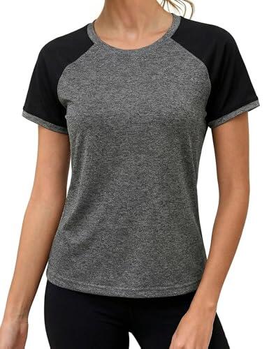 Wayleb Camiseta Mujer para Yoga Fitness y Pilates Manga Corta Cuello Redondo Transpirable de Secado Rápido