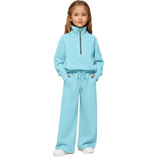Vuncio Conjunto Niña Invierno Deportivo Pantalones Y Sudadera Media Cremallera Informal Estampado Completo Chandal Adolescente Chica Baggy Holgados Elegante Otoño Primavera (Light Blue, 11-12 Years)