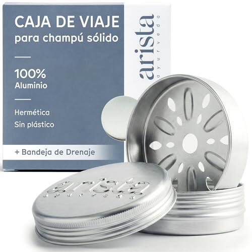 Arista Jabonera de Viaje Metalica, Jabonera Champu Solido de Aluminio con Tapa y Drenaje, Hermética, Irrompible, Compacta y Portátil para Camping, Gimnasio o Baño