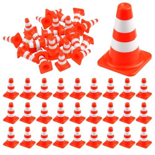 30 mini conos de tráfico en miniatura, de plástico, para entrenamiento y construcción, señales de tráfico, señales de tráfico, color naranja para mesas de arena de micropaisajes