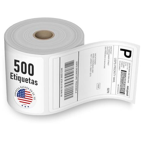 100 x 150 mm (4x6) Rollo de etiquetas térmicas de envío, 500 etiquetas, térmico directo autoadhesivas para DHL UPS, perforadas, compatibles con Rollo Zebra MUNBYN Polono y la mayoría de impresoras 4x6