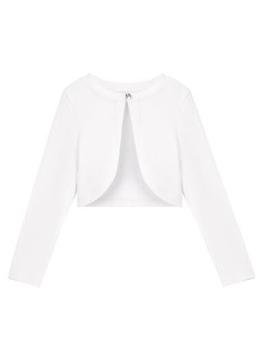 Arshiner Cárdigan para Niña Festivo Blanco Bolero de Algodón Chaqueta de Comunión con Botón de Diamante 12-13 años
