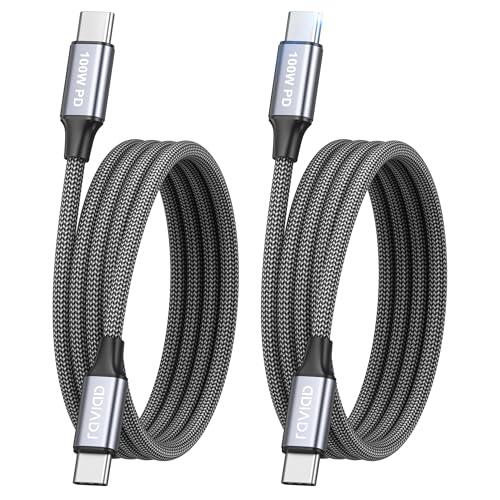 RAVIAD 100W Cable USB C Carga Rápida [2Pack 1M] Cable USB C a USBC PD3.0 5A Cable Tipo C QC3.0 Cable de Nylon Carga Rápida Tipo C para iPhone 17 16 15 Pro Max, Galaxy S25 S24 S23, MacBook, Pad - Gris