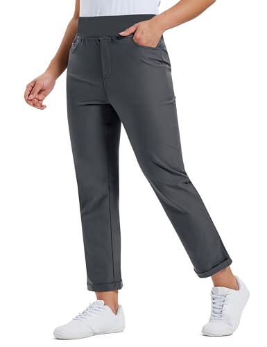 MoFiz Pantalones de Golf para Mujer Stretch Trabajo Pants Elegante con Bolsillos for Oficina Casual Viaje Yoga Gris Oscuro M