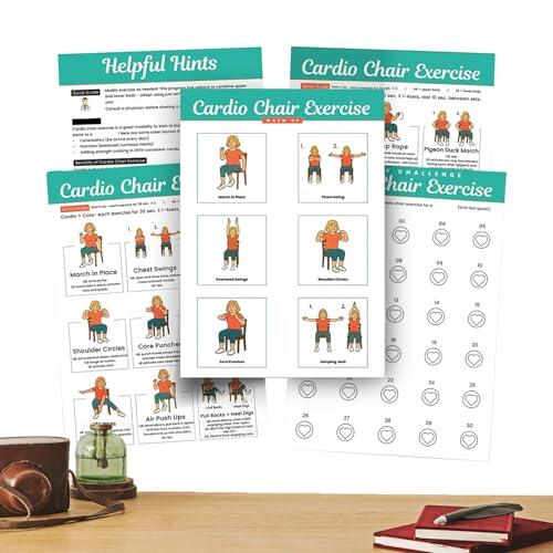 Tabla De Ejercicios Para Personas Mayores - 5 Piezas De Entrenamientos Ilustrados Laminados Para 30 Días - Póster de Yoga en Silla,para Familia Amigos Deportistas Flexibilidad Fuerza Gimnasio Viaje Tr