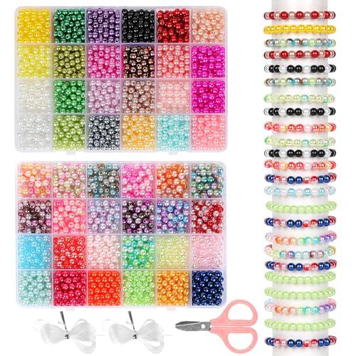 CIOXSOIO 2400 Piezas 48 Colores Abalorios para Hacer Pulseras, 6mm Redondo Cuentas para Pulseras, Kit Hacer Pulseras para DIY Joyas Collares, Beads para Bracelets para Adults y Niñas