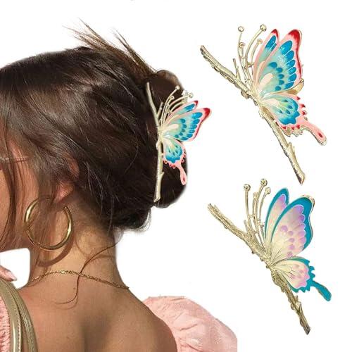 Pinzas de Metal Mariposa, 2 Piezas Butterfly Hair Clip, Pinzas Para el Cabello Mariposa, Garra de Pelo de Metálicas, Accesorios para el Cabello Grandes, para Mujeres y Niñas