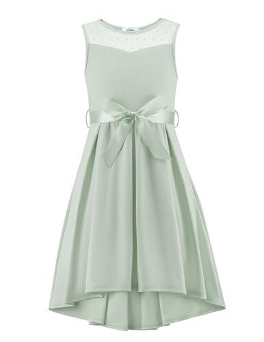 Arshiner Niñas Vestido Sin Mangas Novia Malla Vestidos Verano Formal Festivo Vestido Elegante Fiesta Vestidos con Cinturón para Niñas 9-10 años Verde Claro