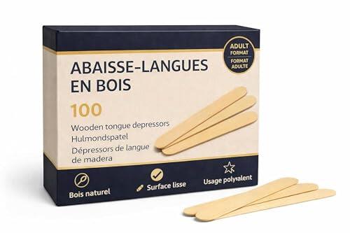 Lenguas de madera – Juego de 100 – Superficie lisa sin astillas – Tamaño adulto – Uso médico, estético, DIY y manualidades