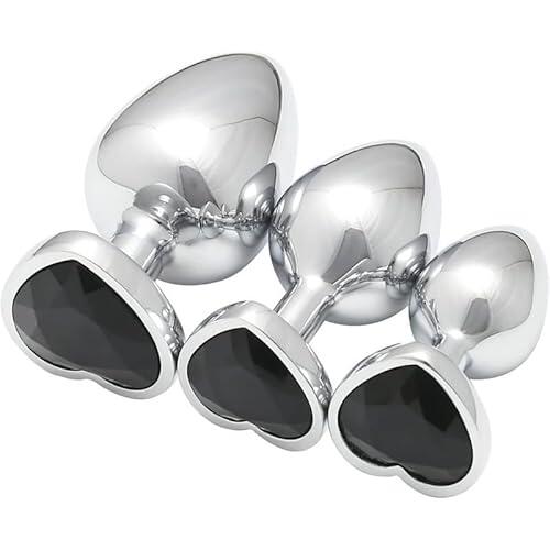 QiKKago New 3pcs Entrenadores De Cadera De Acero Inoxidable con Diamantes En Forma De CorazóN De Colores Diferentes Y Accesorios CóNicos De Metal para El Desgaste A Largo Plazo - K (Negro)