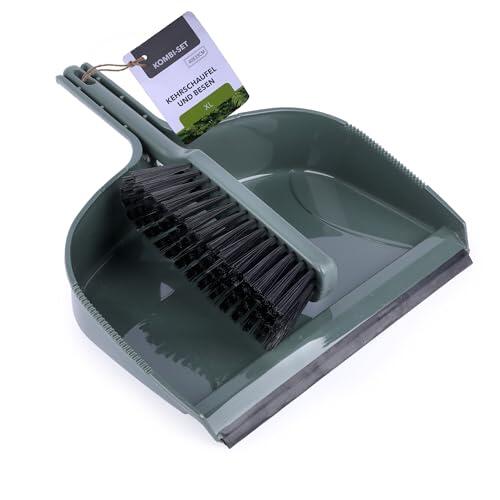 Tool & Tree Recogedor con escoba XL verde, gran juego de recogedor 40 x 33 x 11 cm, borde de goma para un acabado limpio del suelo, para interior y exterior, polipropileno resistente, cerdas de PET