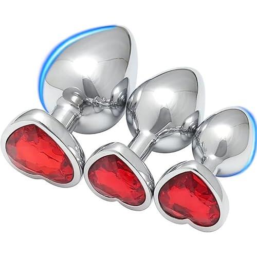 QiKKago New 3pcs Entrenadores De Cadera De Acero Inoxidable con Diamantes En Forma De CorazóN De Colores Diferentes Y Accesorios CóNicos De Metal para El Desgaste A Largo Plazo - K (Rojo)