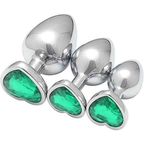 QiKKago New 3pcs Entrenadores De Cadera De Acero Inoxidable con Diamantes En Forma De CorazóN De Colores Diferentes Y Accesorios CóNicos De Metal para El Desgaste A Largo Plazo - K (Verde)