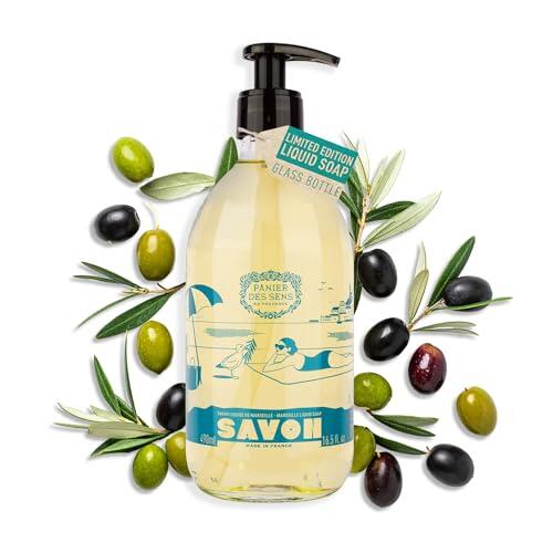 Panier des Sens - Jabón líquido Olive Savon de Marseille - Edición limitada - En vaso - Con aceite de oliva, aceite de argán y aceite de coco - 98% de ingredientes naturales - Vegano - 490 ml
