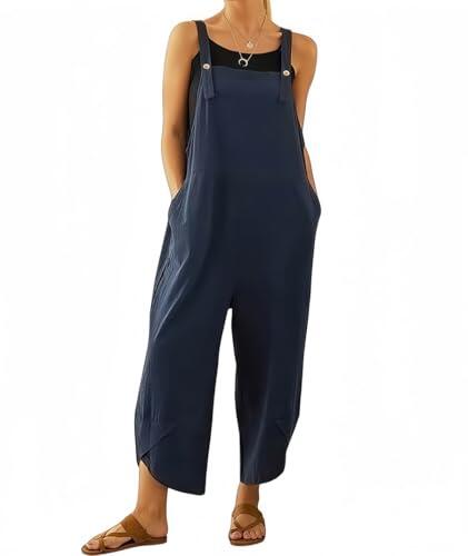 DURINM Mono Mujer Verano Peto para Mujer Grande Overol Holgado Ajustable Casual Suelto Mameluco Sin Mangas de Tirantes Pantalones con Peto Pieza Holgado Suave y Confortable Jumpsuit